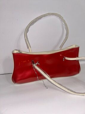 Metallic Red Patent Beijo Shoulder Bag with Cream Trim
